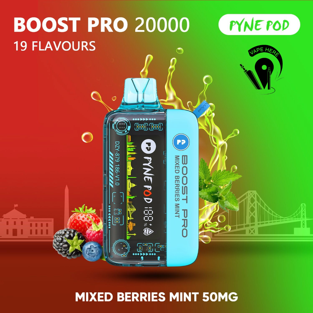 PYNE POD BOOST PRO 20000 PUFFS DISPOSABLE VAPE Mixed Berries Mint UAE Al Ain