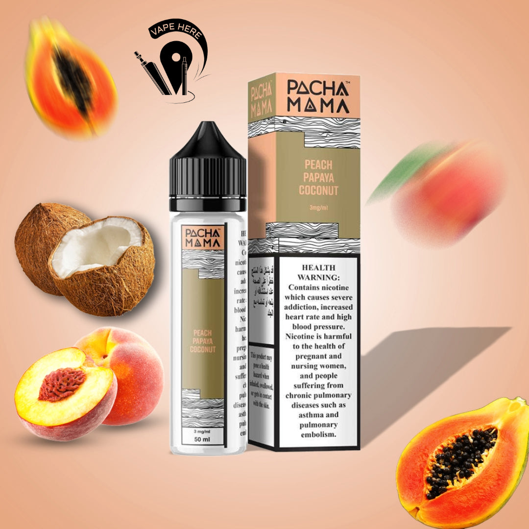 Pacha Mama Juice 20mg ESMA Approved Nic Salt 30ml Peach Papaya Coconut UAE Umm Al Quwain