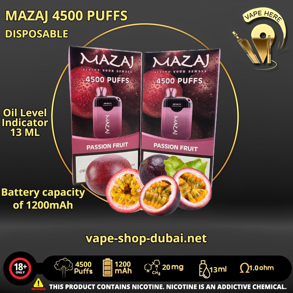 MAZAJ 4500 PUFFS Passion Fruit DISPOSABLE VAPE UAE Dubai