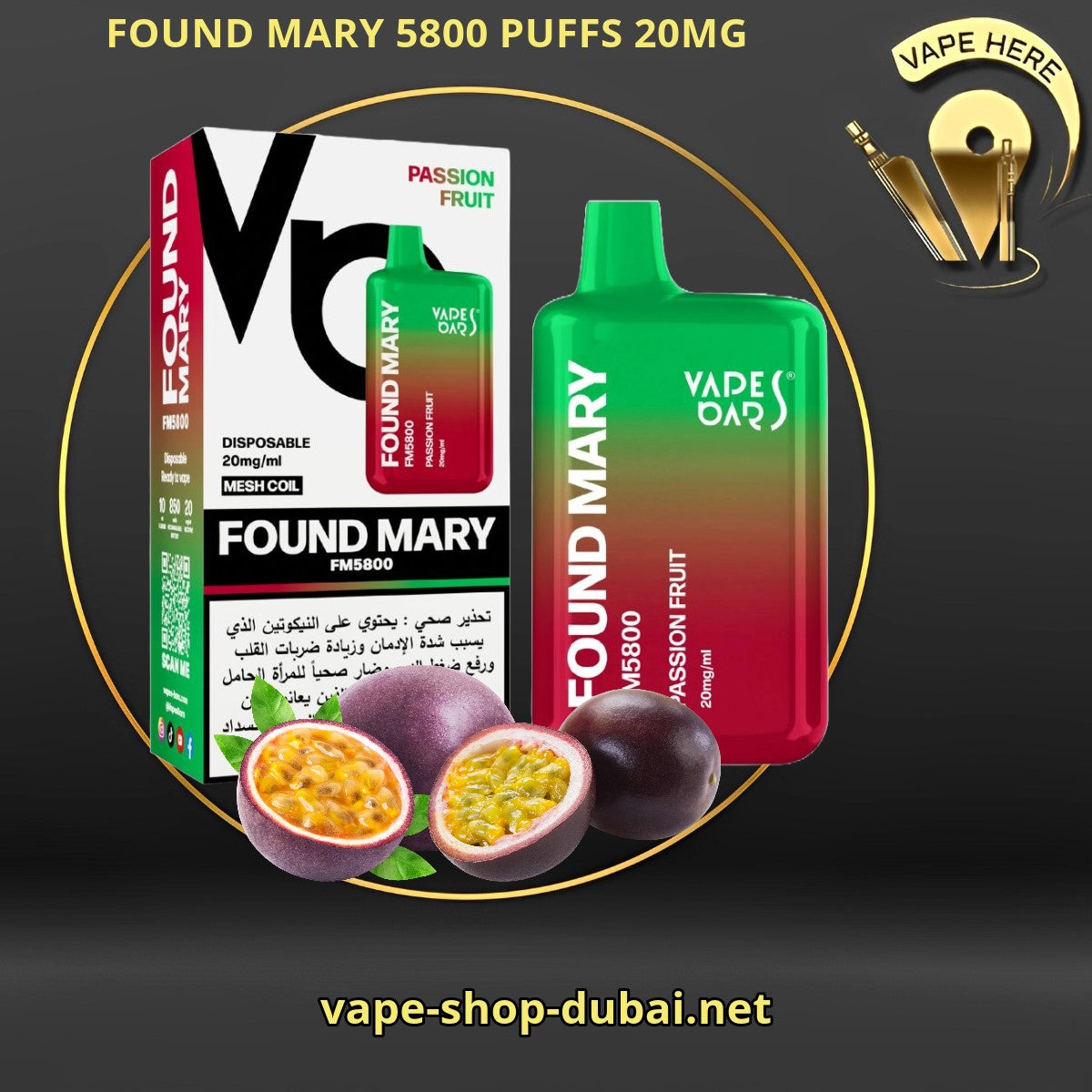 FOUND MARY FM 5800 PUFFS 20MG Passion Fruit DISPOSABLE VAPE BY VAPE BARS UAE Ajman