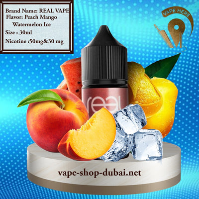 PEACH MANGO WATERMELON ICE - REAL VAPE SALTNIC 30ml - Vape Here Store