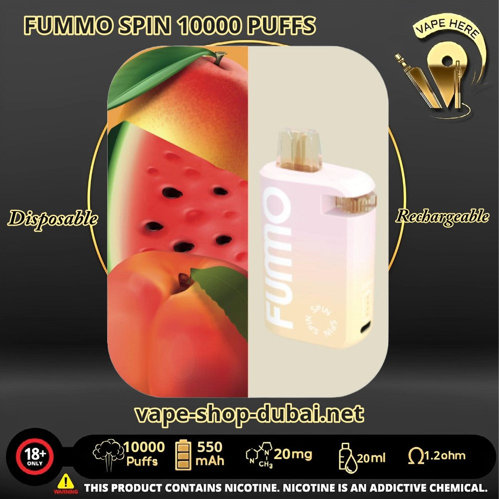 FUMMO SPIN 10000 PUFFS 20 MG DISPOSABLE VAPE Peach Mango Watermelon