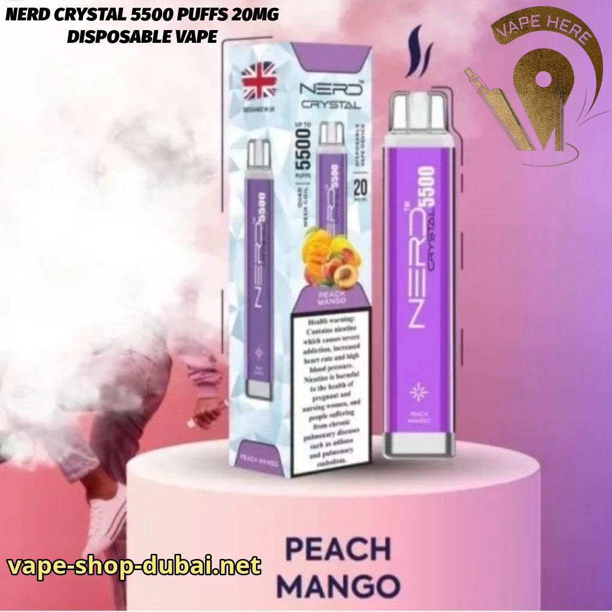 NERD CRYSTAL 5500 PUFFS 20MG Peach Mango DISPOSABLE VAPE UAE Dubai