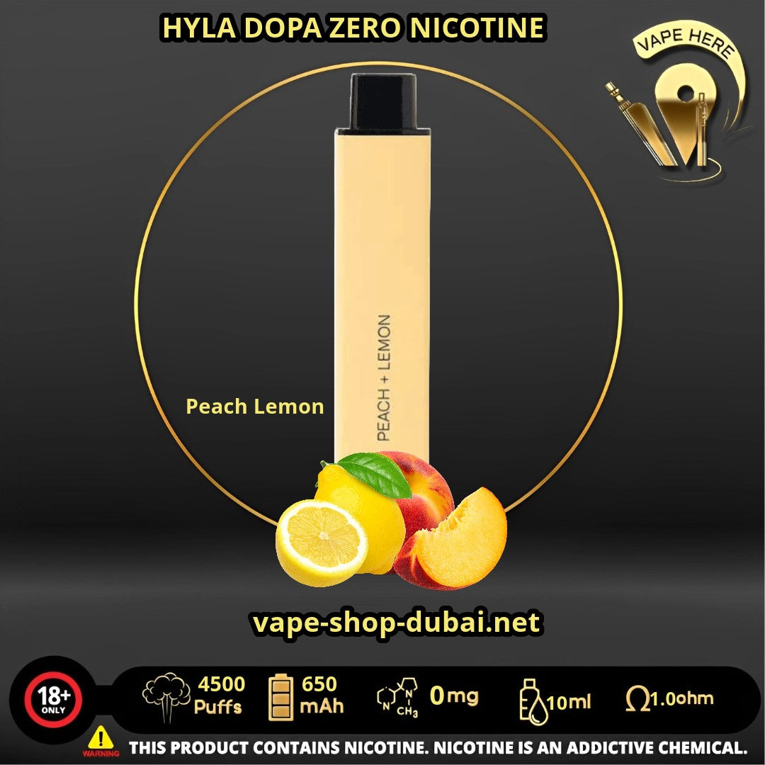 HYLA DOPA ZERO 4500 PUFFS Peach Lemon DISPOSABLE VAPE (Zero mg Nicotine) UAE Abu Dhabi