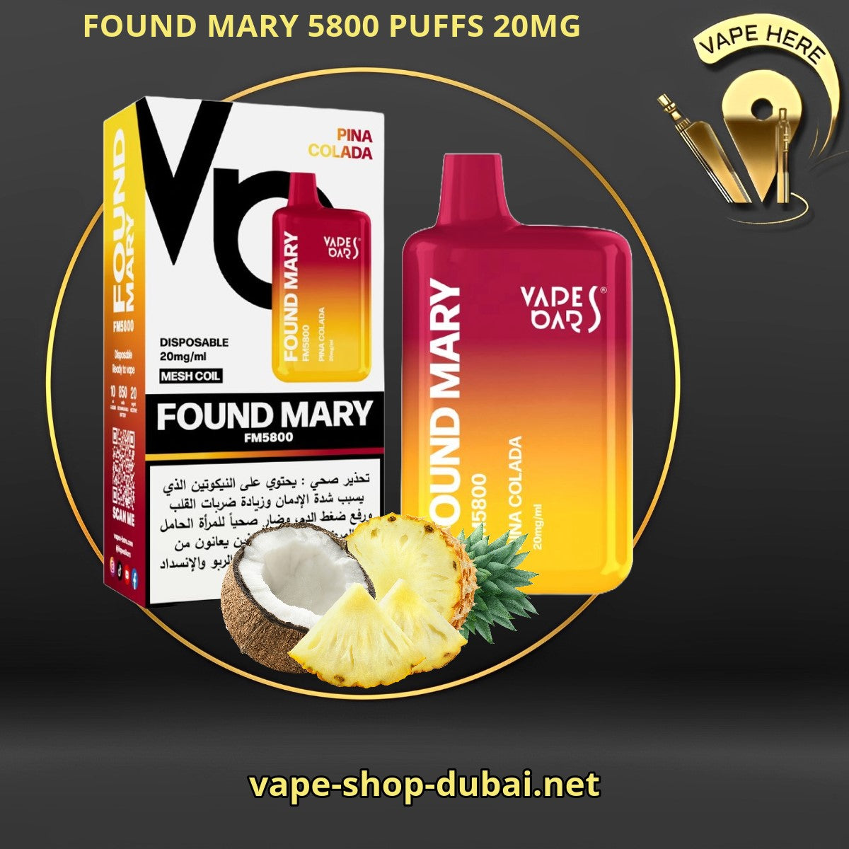 FOUND MARY FM 5800 PUFFS 20MG Pina Colada DISPOSABLE VAPE BY VAPE BARS UAE Ajman