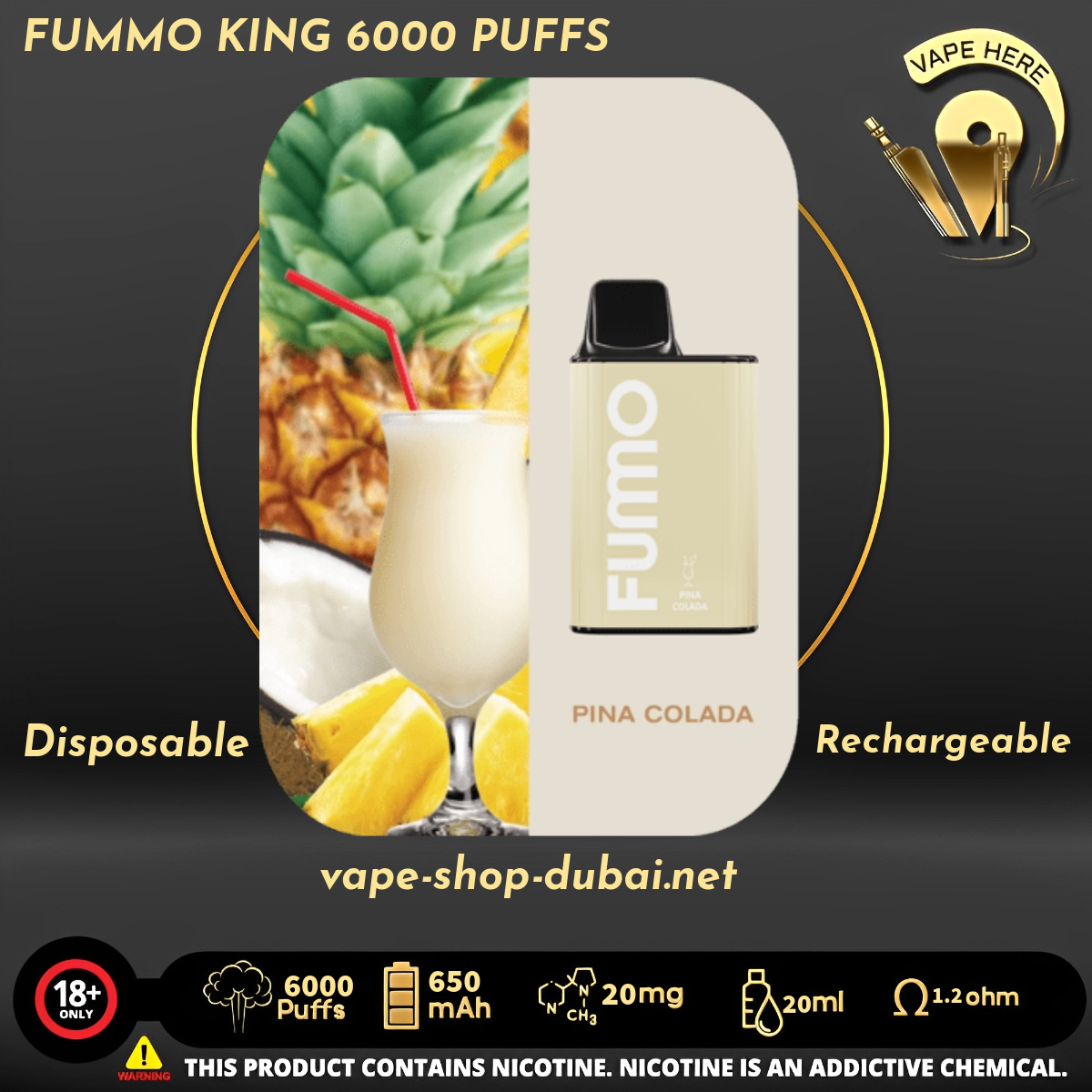 FUMMO KING 6000 PUFFS 20 MG DISPOSABLE VAPE - Vape Here Store