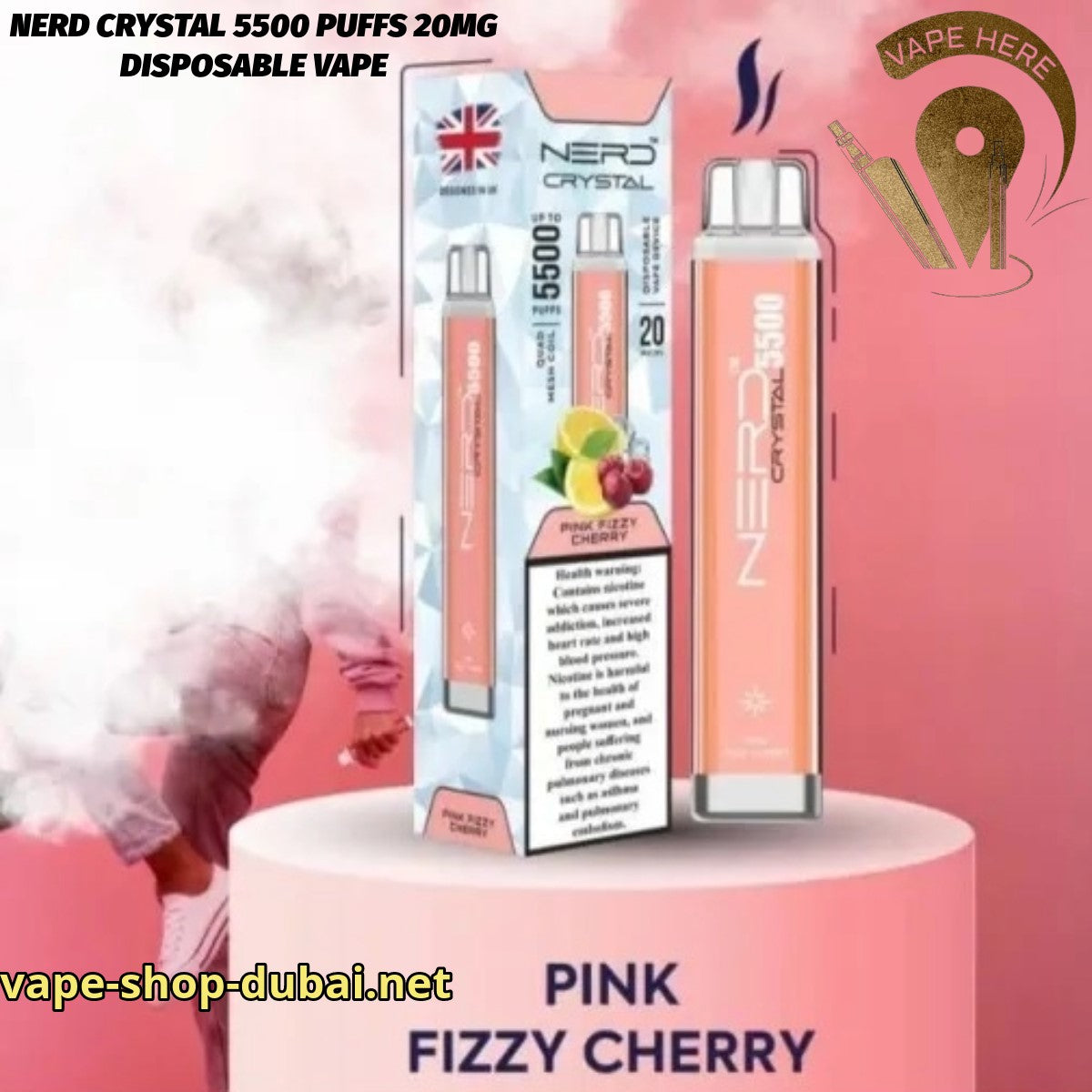 NERD CRYSTAL 5500 PUFFS 20MG Pink Fezzy Cherry DISPOSABLE VAPE UAE Dubai