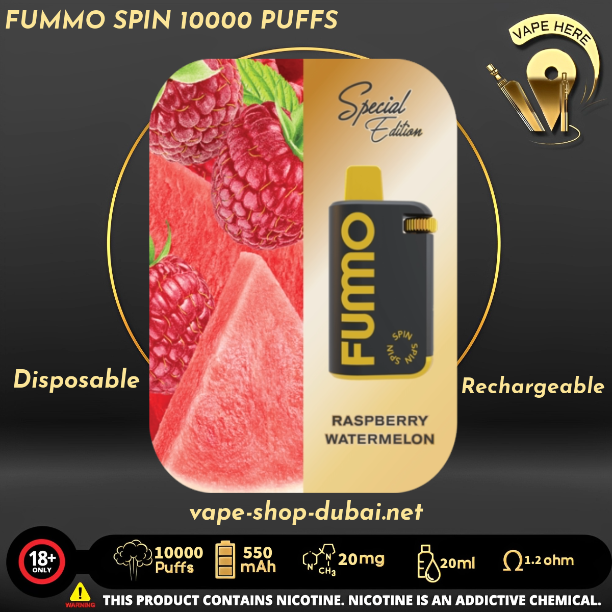 FUMMO SPIN 10000 PUFFS 20 MG DISPOSABLE VAPE - Vape Here Store