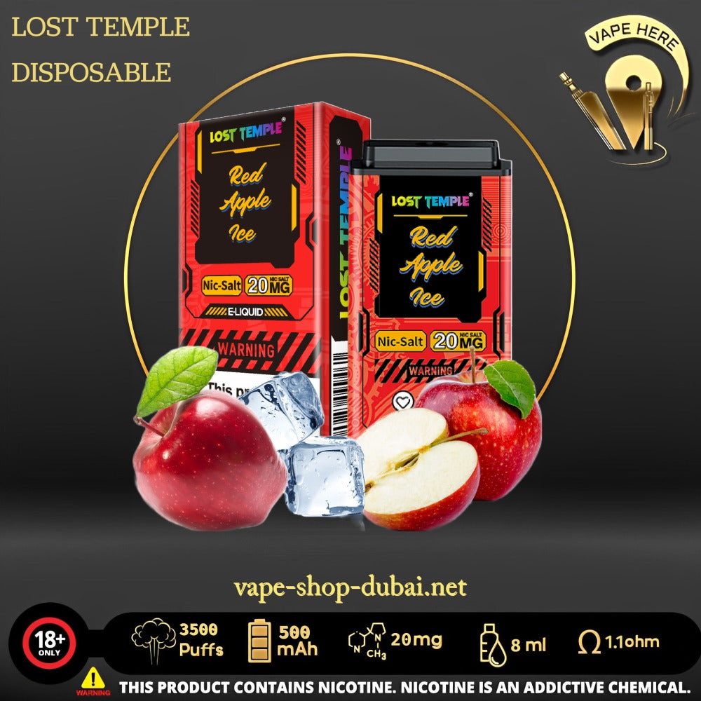 LOST TEMPLE 3500 PUFFS Red Apple Ice DISPOSABLE VAPE UAE Ras Al Khaimah