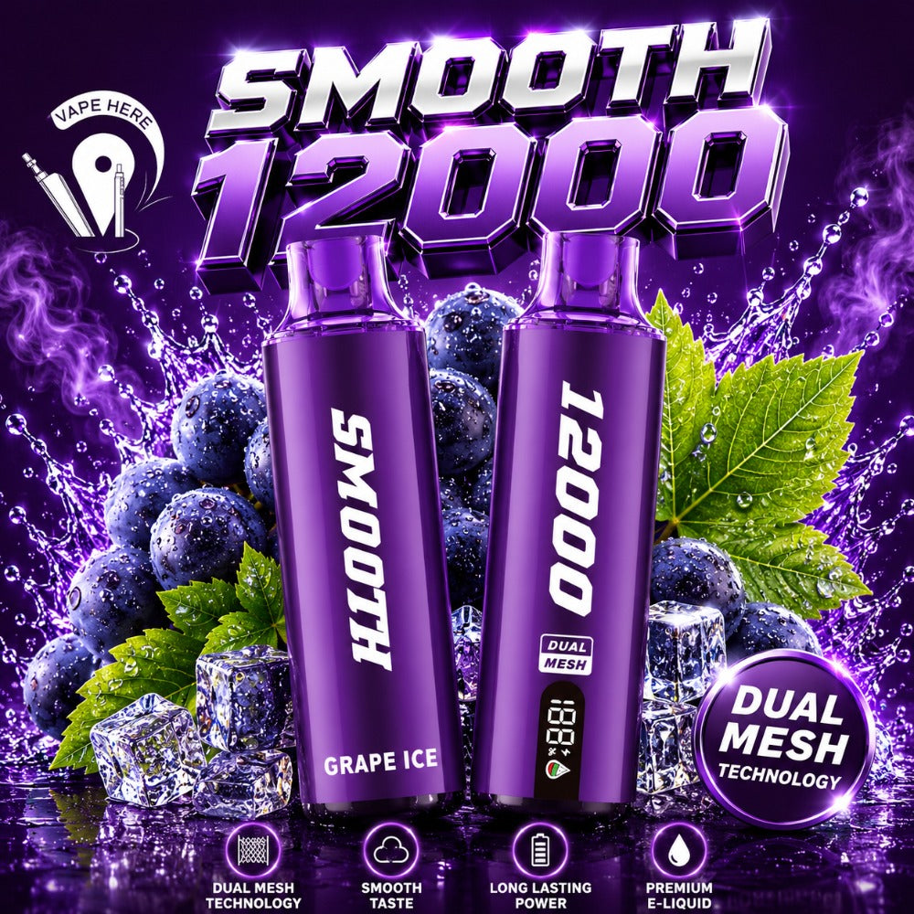 SMOOTH WHALE 12000 Puffs Disposable Vape 20mg Grape Ice UAE Dubai 