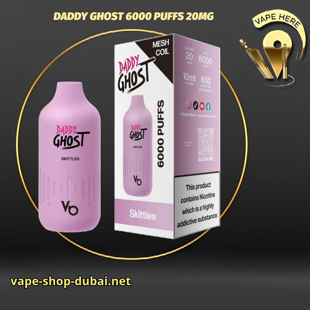 DADDY GHOST 6000 PUFFS 20MG DISPOSABLE VAPE BY VAPES BARS - Vape Here Store