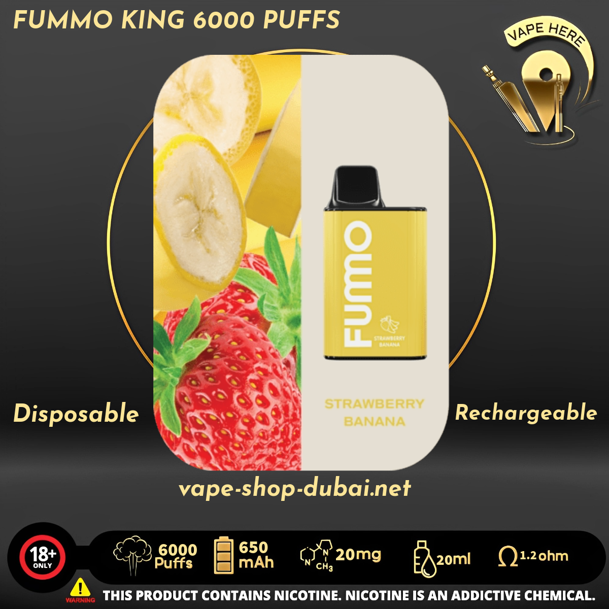 FUMMO KING 6000 PUFFS 20 MG DISPOSABLE VAPE - Vape Here Store