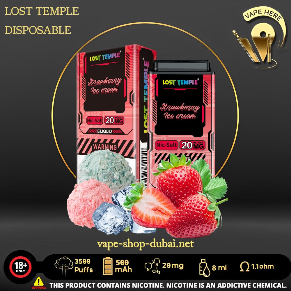 LOST TEMPLE 3500 PUFFS Strawberry Ice Cream DISPOSABLE VAPE UAE Sharjah