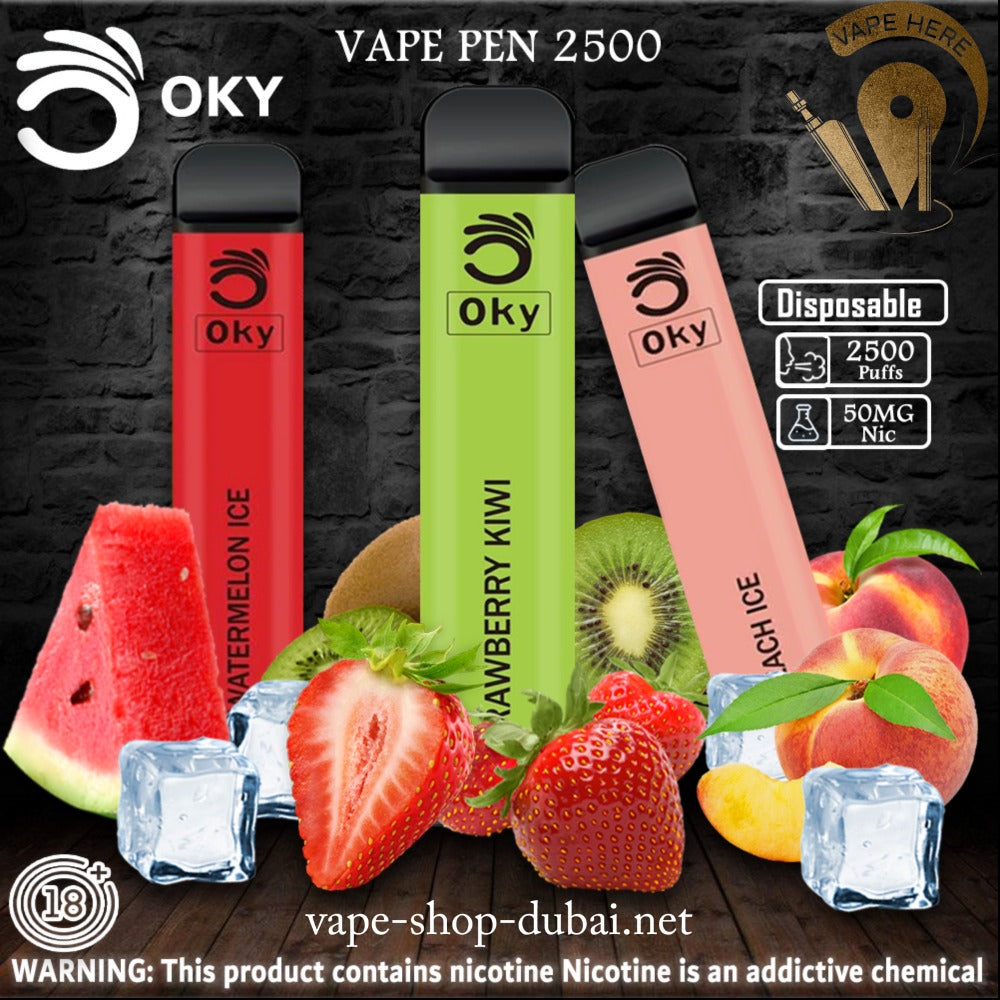 OKY DISPOSABLE VAPE PEN 2500 PUFFS 1200MAH Strawberry Kiwi UAE Dubai