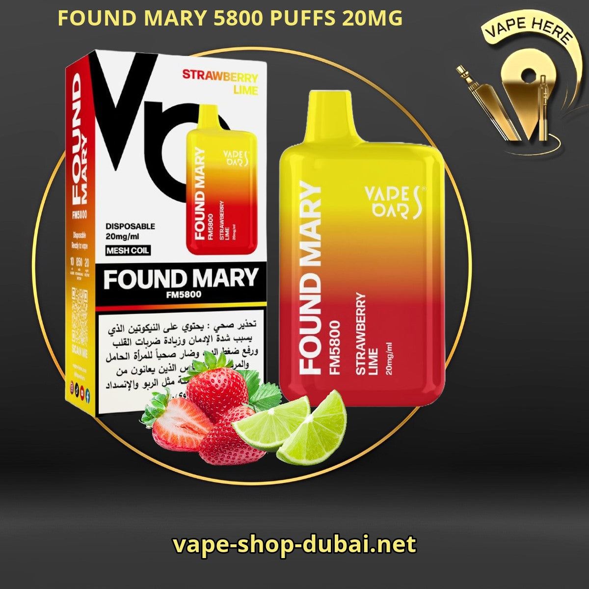 FOUND MARY FM 5800 PUFFS 20MG Strawberry Lime DISPOSABLE VAPE BY VAPE BARS UAE Ajman