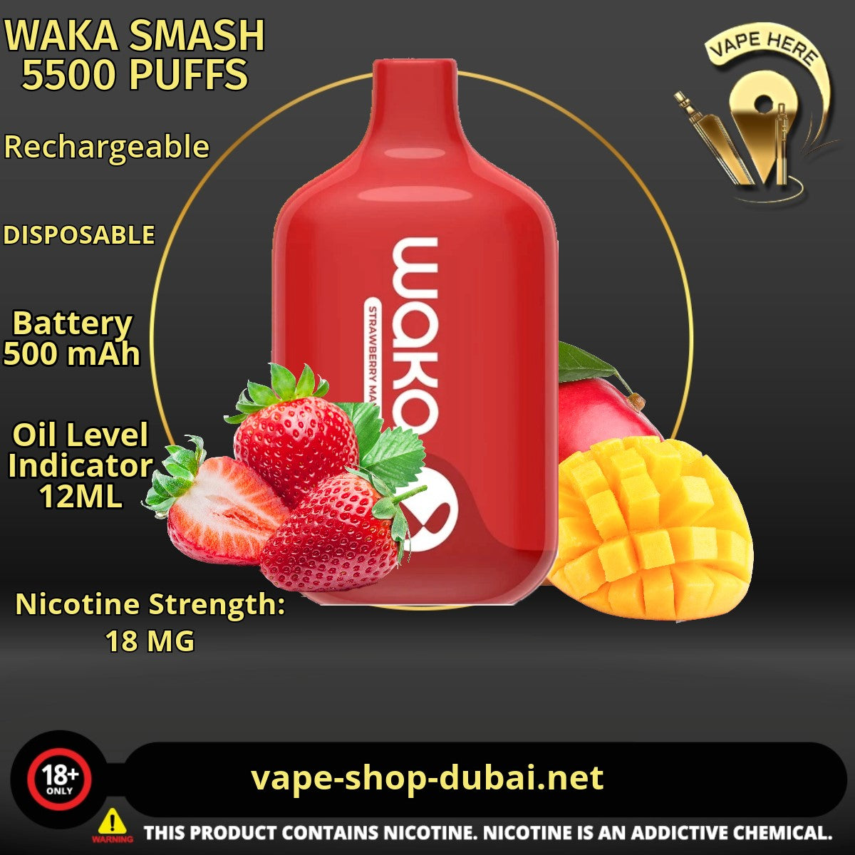 WAKA SMASH 5500 PUFFS 18MG DISPOSABLE VAPE - Vape Here Store