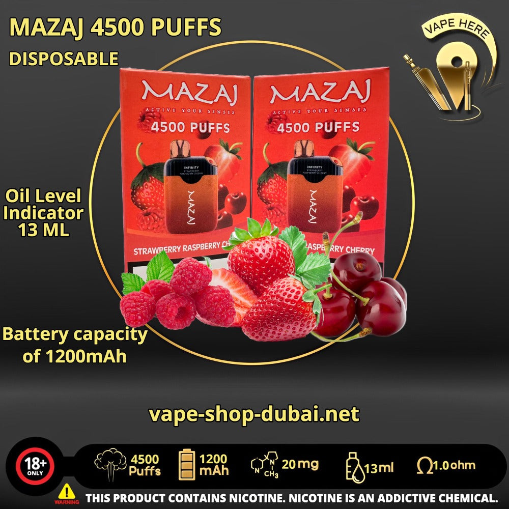 MAZAJ 4500 PUFFS Strawberry Raspberry Cherry DISPOSABLE VAPE UAE Sharjah