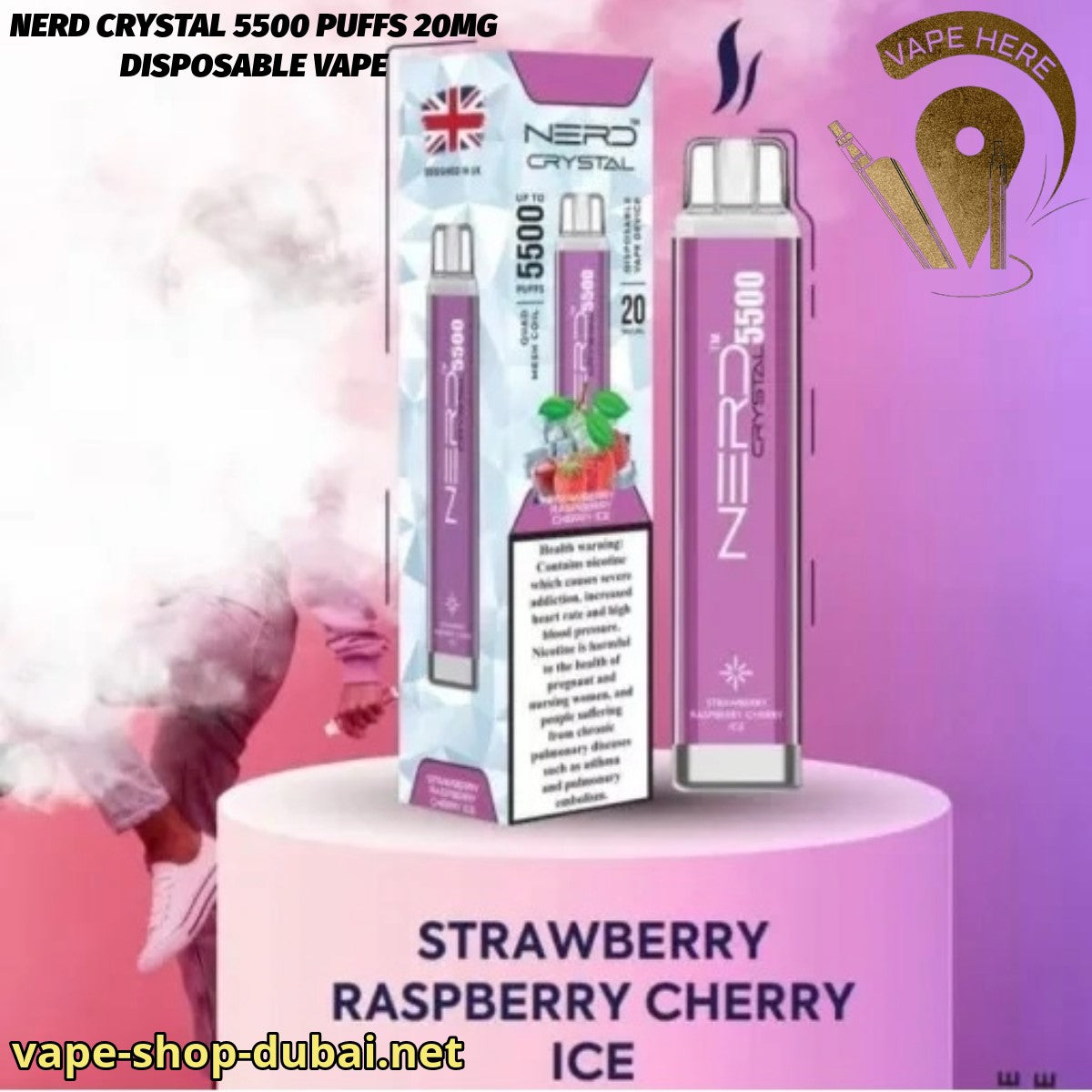 NERD CRYSTAL 5500 PUFFS 20MG Strawberry Raspberry Cherry DISPOSABLE VAPE UAE Dubai