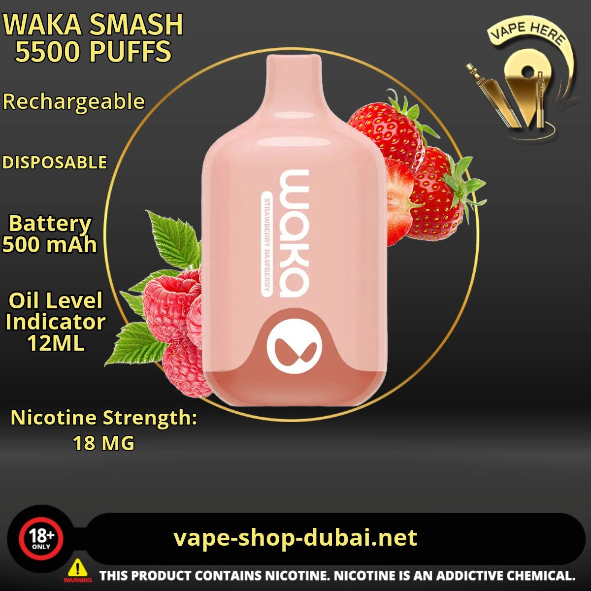 WAKA SMASH 5500 PUFFS 18MG DISPOSABLE VAPE - Vape Here Store