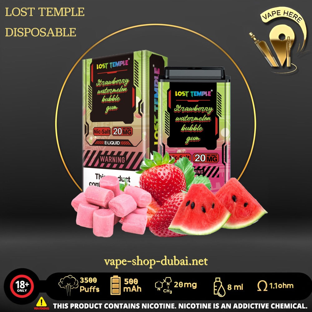 LOST TEMPLE 3500 PUFFS Strawberry Watermelon Bubble Gum DISPOSABLE VAPE UAE Ajman