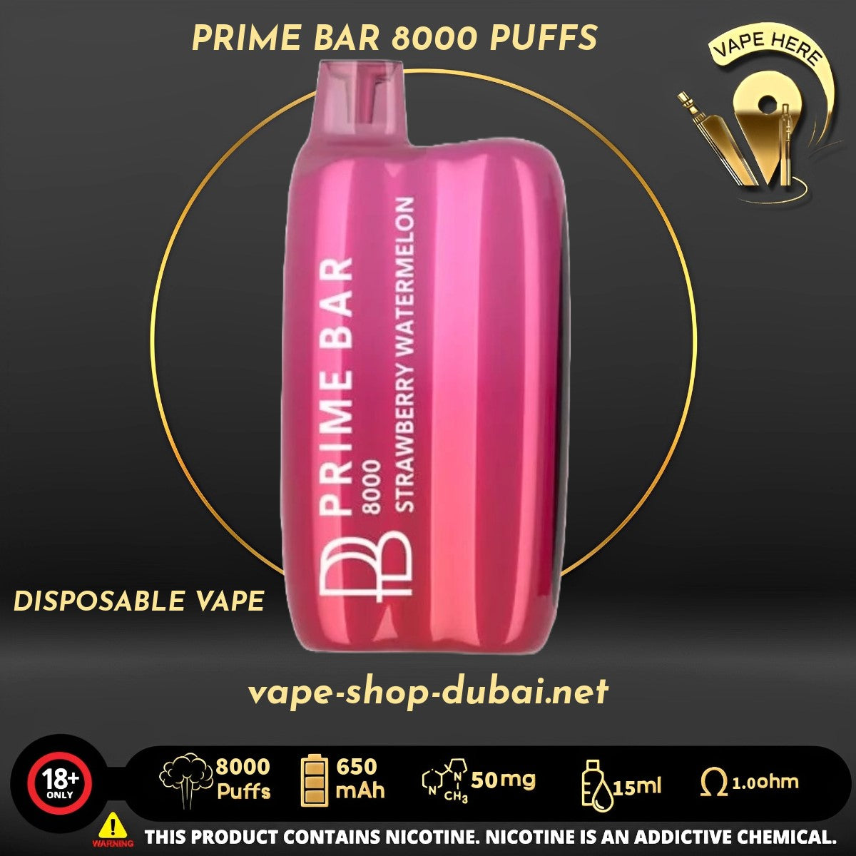 PRIME BAR 8000 PUFFS Strawberry Watermelon 50MG DISPOSABLE VAPE UAE Sharjah