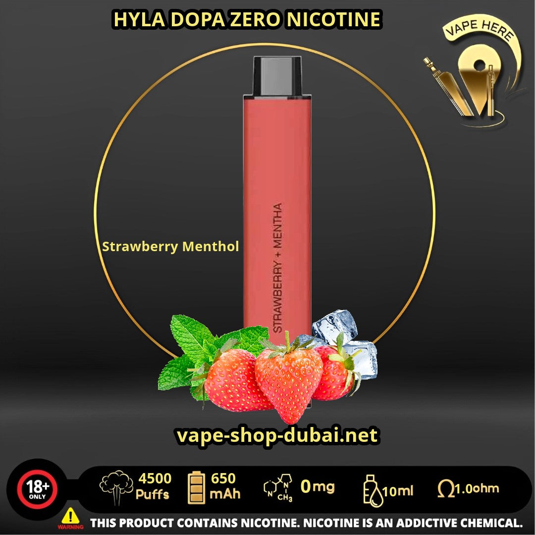 HYLA DOPA ZERO 4500 PUFFS Strawberry Mentha DISPOSABLE VAPE (Zero mg Nicotine) UAE Dubai