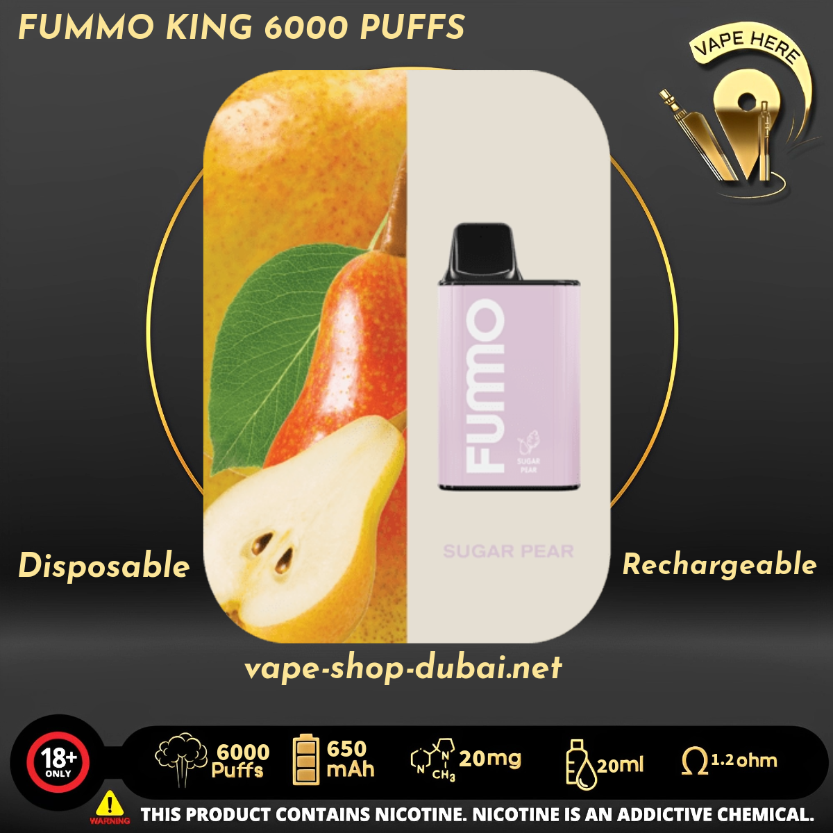 FUMMO KING 6000 PUFFS 20 MG DISPOSABLE VAPE - Vape Here Store