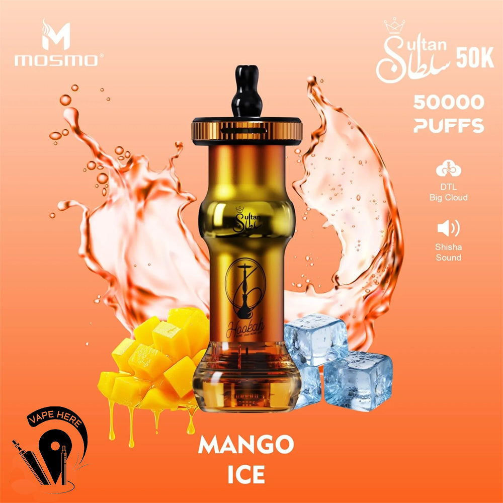 Sultan Shisha 50K Puffs MOSMO Hookah - E Shisha Disposable Vape Mango Ice UAE Abu Dhabi 