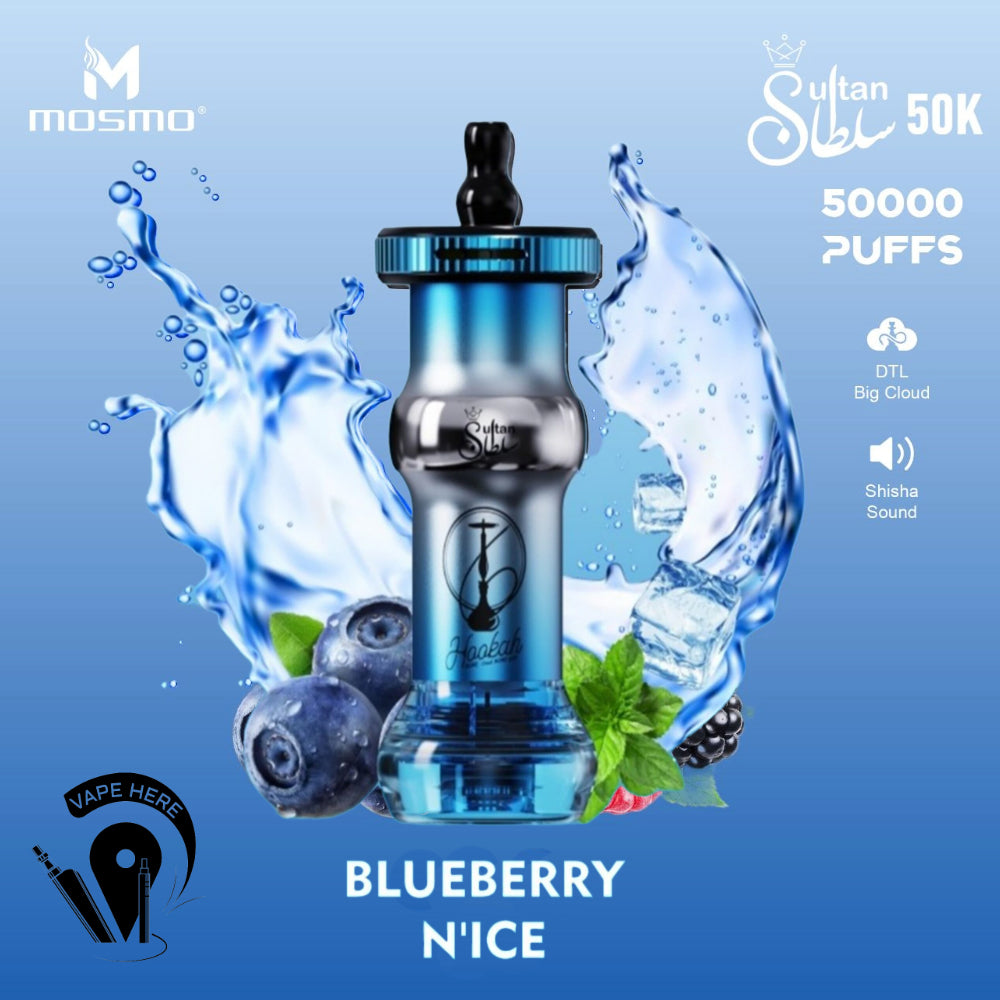 Sultan Shisha 50K Puffs MOSMO Hookah - EShisha Disposable Vape Blueberry N`Ice UAE Al Ain 