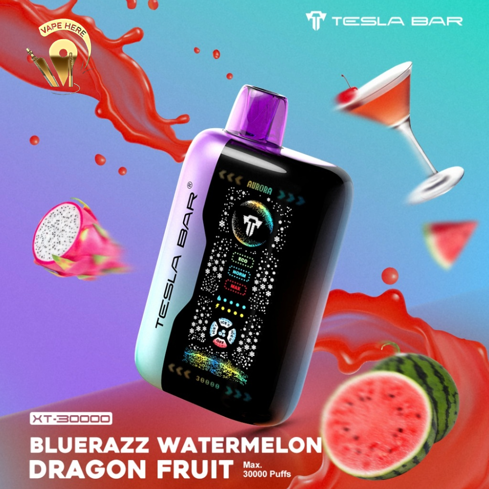 TESLA BAR XT 30K PUFFS DISPOSABLE VAPE Blue Razz Watermelon Dragon Fruit UAE Al Ain