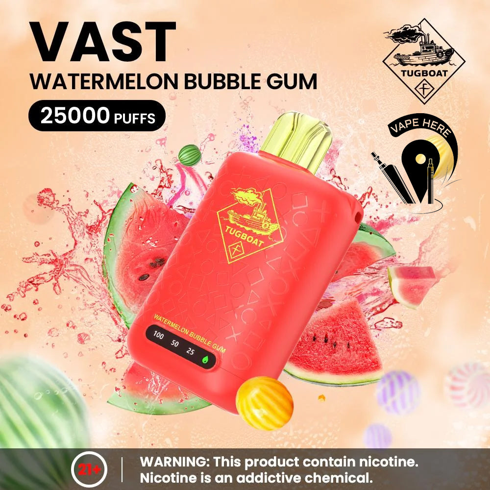TUGBOAT VAST 25000 PUFFS DISPOSABLE VAPE Watermelon Bubblegum UAE Abu Dhabi 
