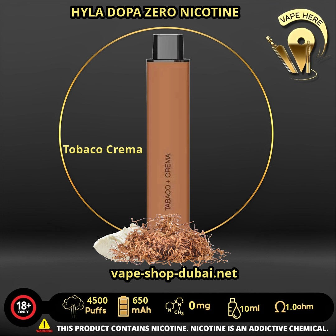 HYLA DOPA ZERO 4500 PUFFS Tabaco Crema DISPOSABLE VAPE (Zero mg Nicotine) UAE Abu Dhabi