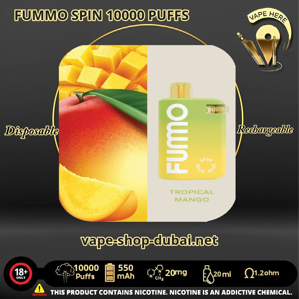 FUMMO SPIN 10000 PUFFS 20 MG DISPOSABLE VAPE Tropical Mango