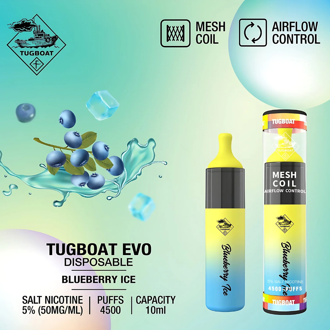 Tugboat EVO Disposable Vape Device 4500 Puffs 850mAh Blueberry Ice UAE Ras Al Khaimah