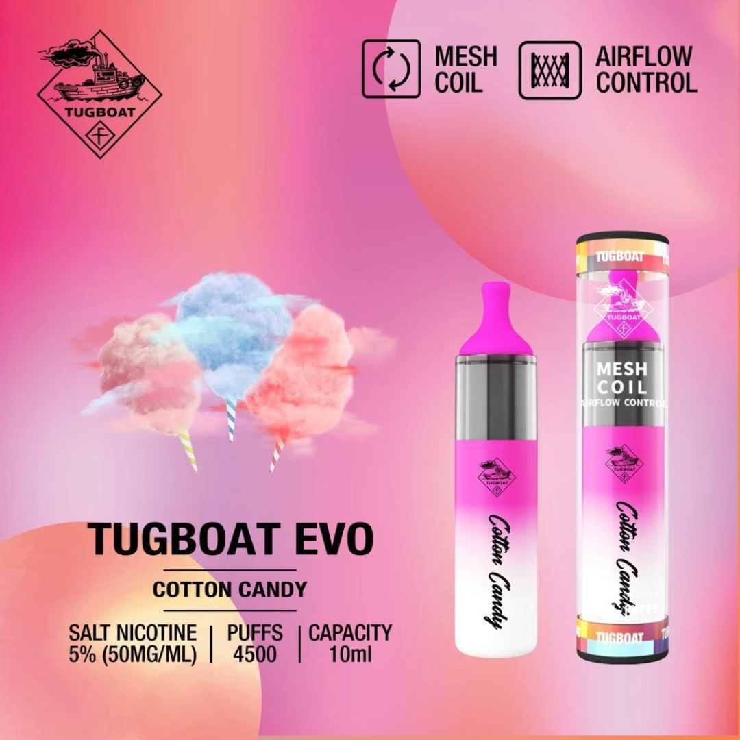 Tugboat EVO Disposable Vape Device 4500 Puffs 850mAh Cotton Candy UAE Fujairah