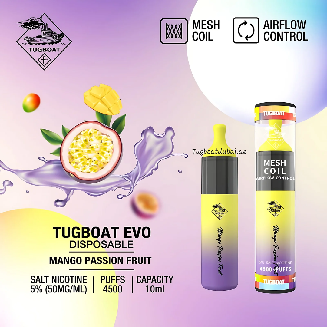 Tugboat EVO Disposable Vape Device 4500 Puffs 850mAh Mango Passiobfruit UAE Umm Al Quwain