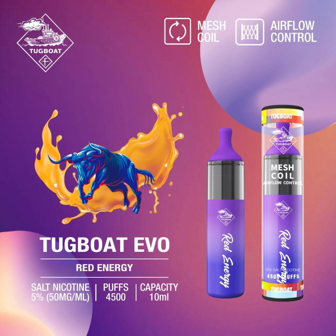 Tugboat EVO Disposable Vape Device 4500 Puffs 850mAh Red Energy UAE Umm Al Quwain