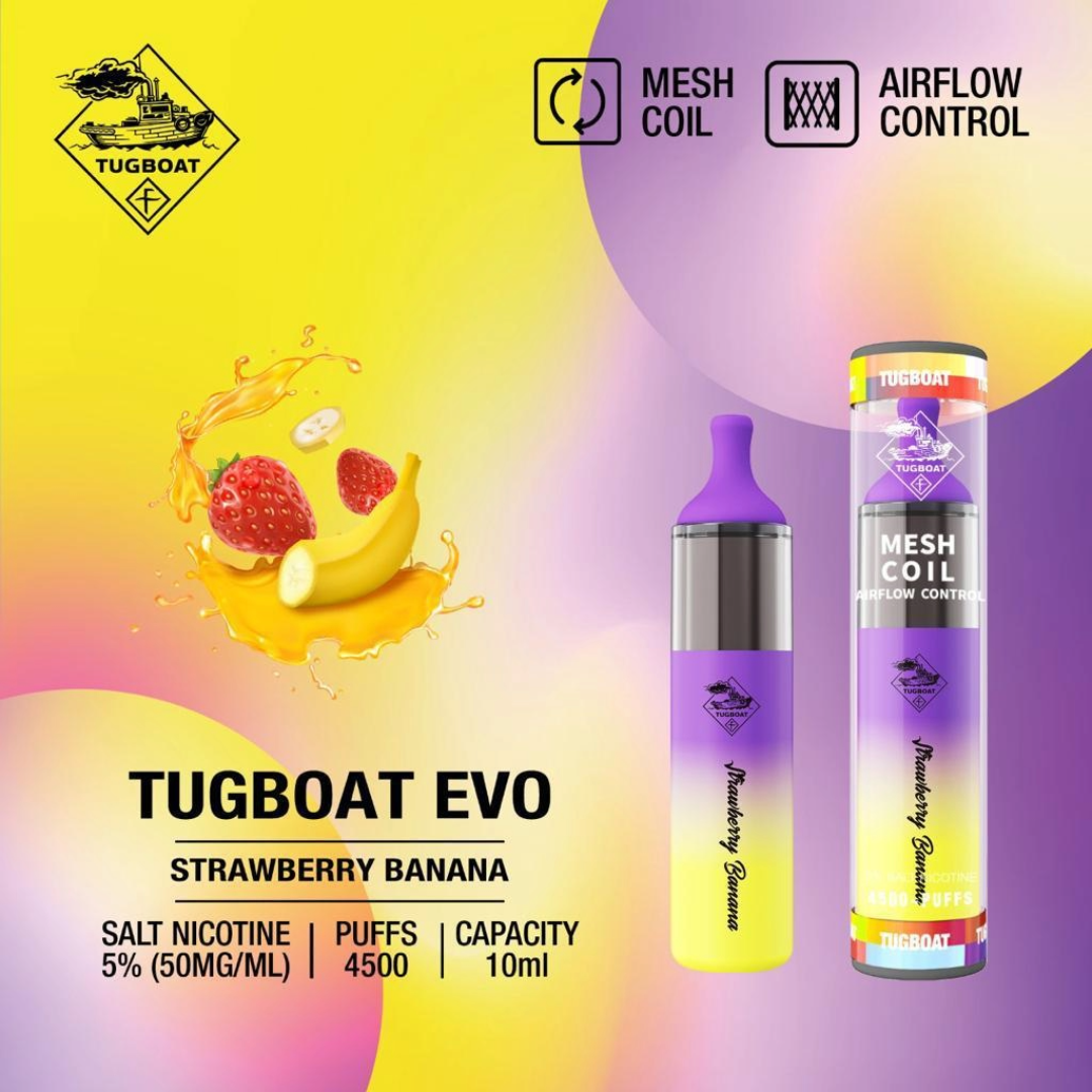 Tugboat EVO Disposable Vape Device 4500 Puffs 850mAh Strawberry Banana UAE Ras Al Khaimah