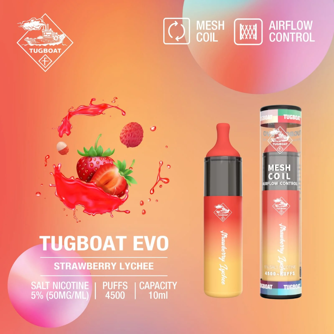 Tugboat EVO Disposable Vape Device 4500 Puffs 850mAh Strawberry Lychee UAE Dubai