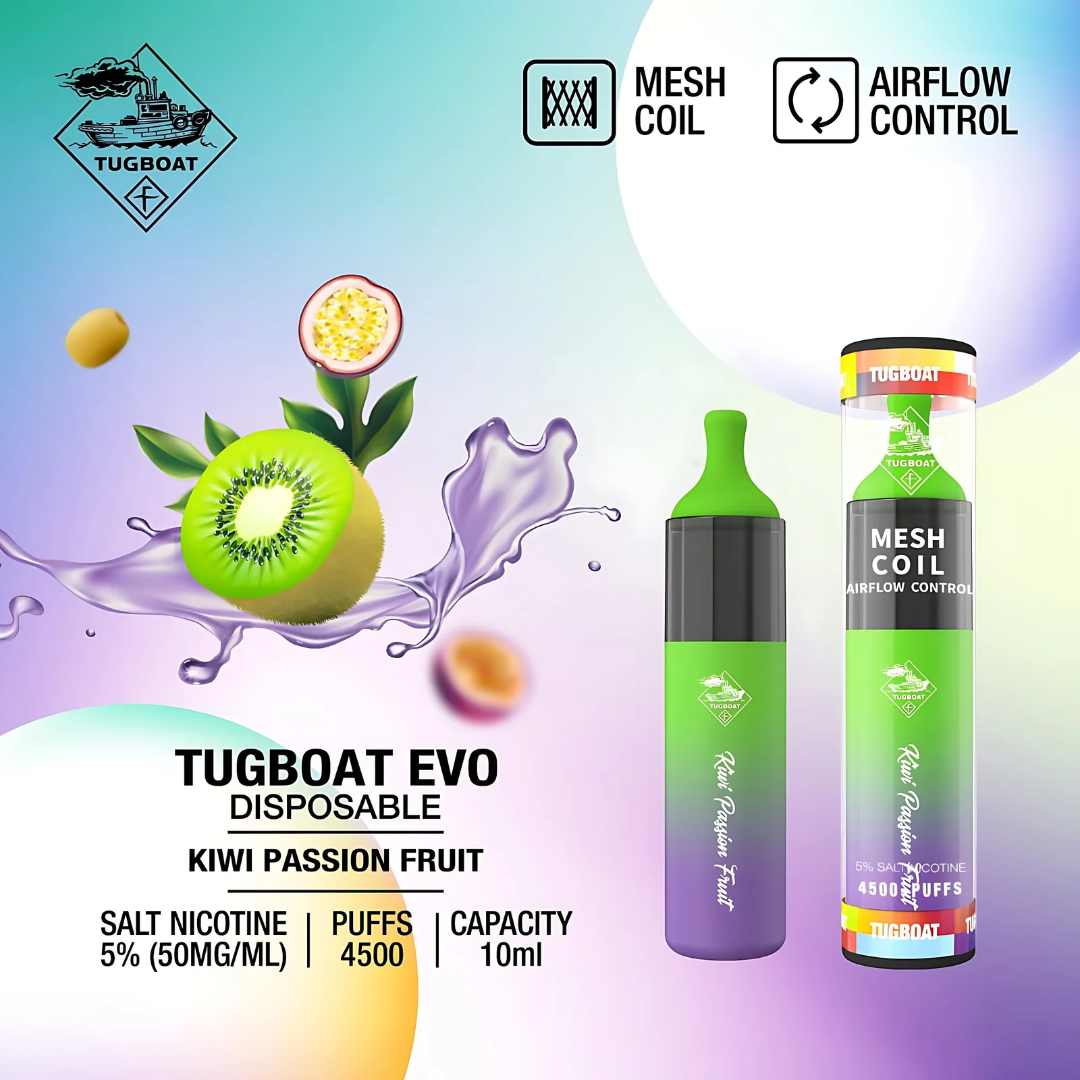 Tugboat EVO Disposable Vape Device 4500 Puffs 850mAhm Kiwi Passionfruit UAE Abu Dhabi