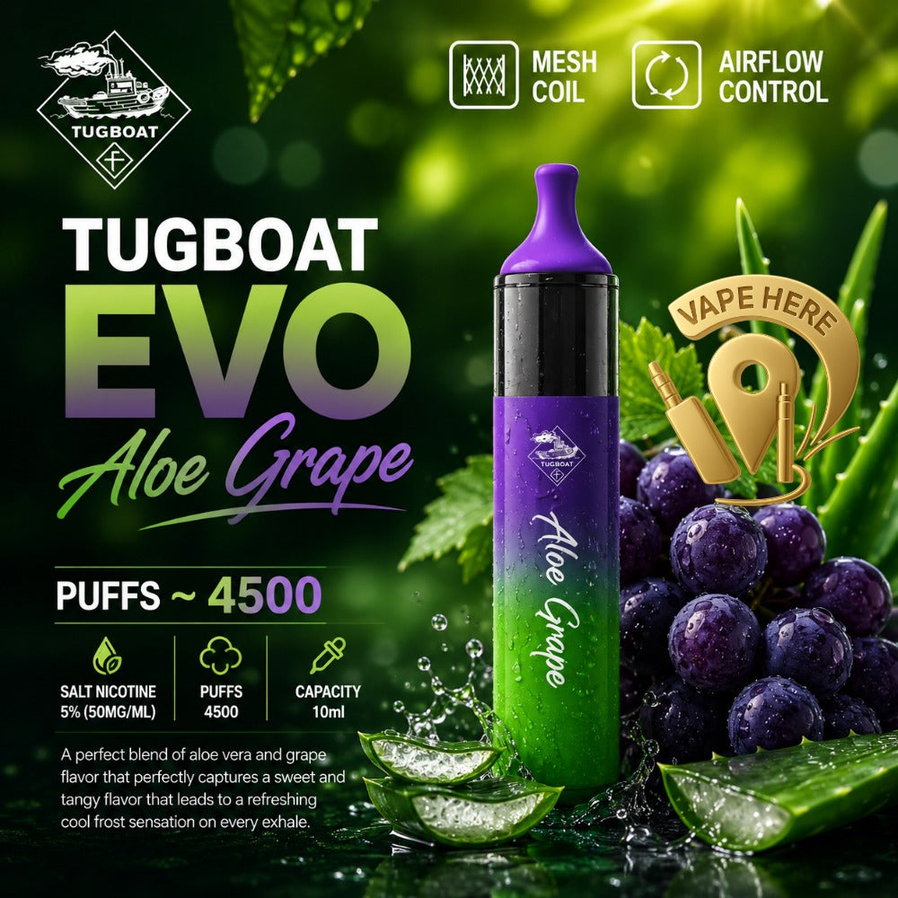 Tugboat EVO Disposable Vape Device 4500 Puffs 850mAh ALOE GRAPE UAE SHARJAH 
