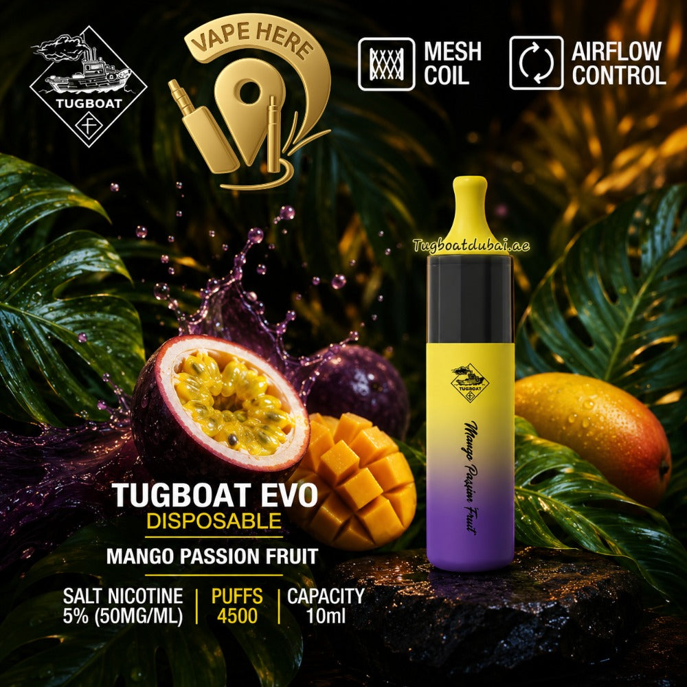 Tugboat EVO Disposable Vape Device 4500 Puffs 850mAh MANGO PASSION FRUIT UAE AJMAN 