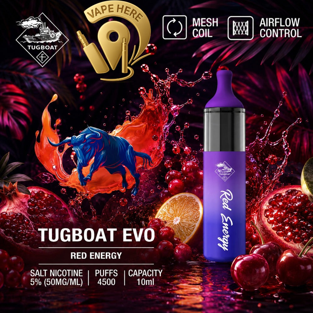 Tugboat EVO Disposable Vape Device 4500 Puffs 850mAh RED ENERGY UAE SHARJAH  