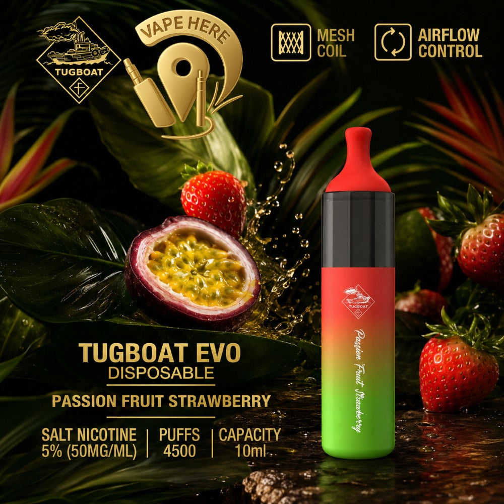 Tugboat EVO Disposable Vape Device 4500 Puffs 850mAh PASSION FRUIT STRAWBERRY UAE AJMAN UAE SHARJAH 