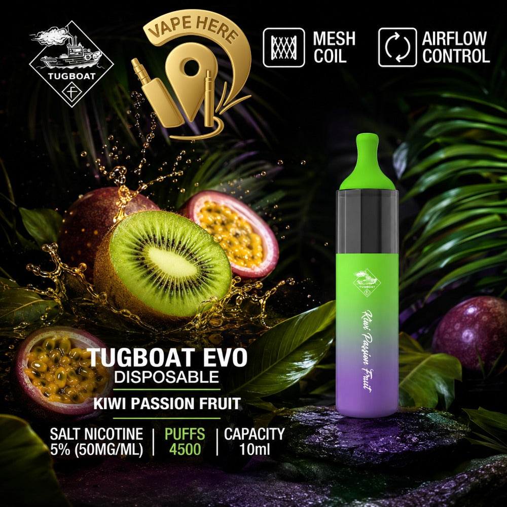 Tugboat EVO Disposable Vape Device 4500 Puffs 850mAh KIWI PASSION FRUIT ABU DHABI AL AIN 