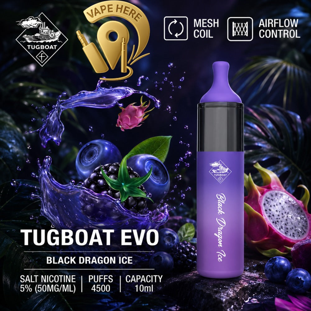 Tugboat EVO Disposable Vape Device 4500 Puffs 850mAh BLACK DRAGON ICE UAE RAS AL KHAIMAH 