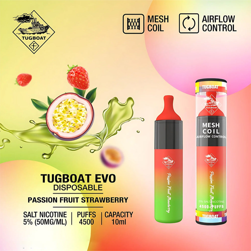 Tugboat EVO Disposable Vape Device 4500 Puffs 850mAh Passion Fruit Strawberry UAE Dubai