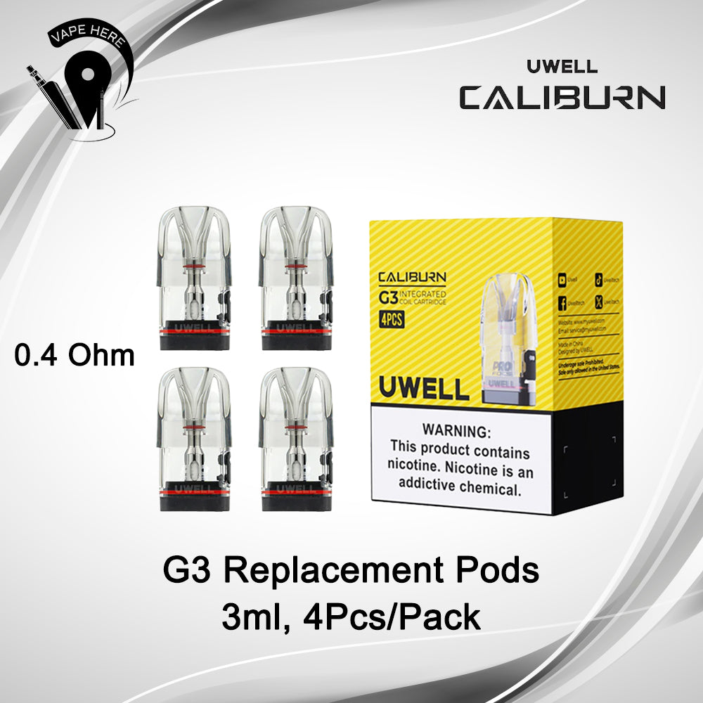UWELL CALIBURN G3 Replacement Empty Pod Cartridge 4 Pc/Pack | Vape Here Store UWELL CALIBURN G3 Replacement Empty Pod Cartridge 4 Pc/Pack | Vape Here Store