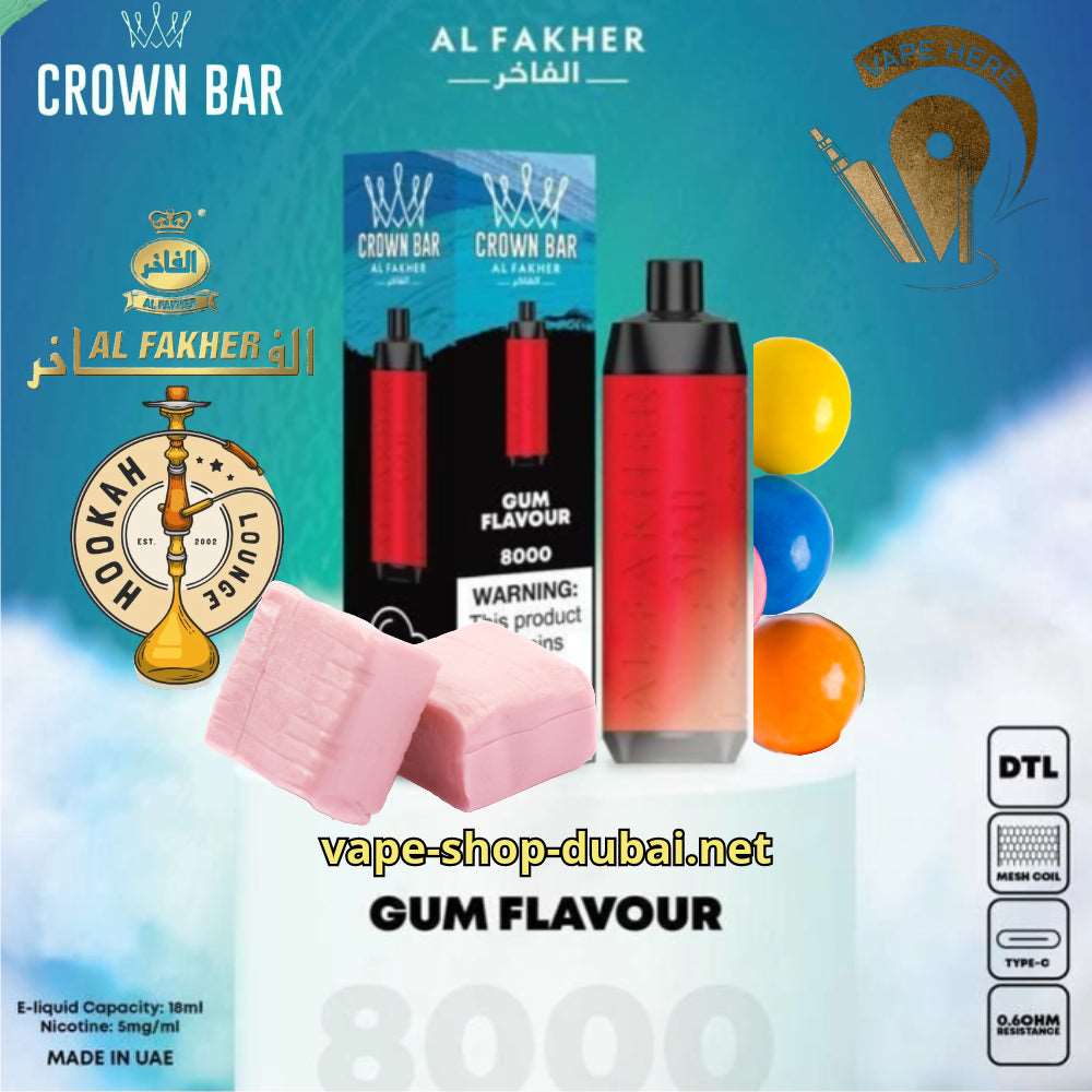 AL FAKHER CROWN BAR 8000 PUFFS GUM FLAVOUR 