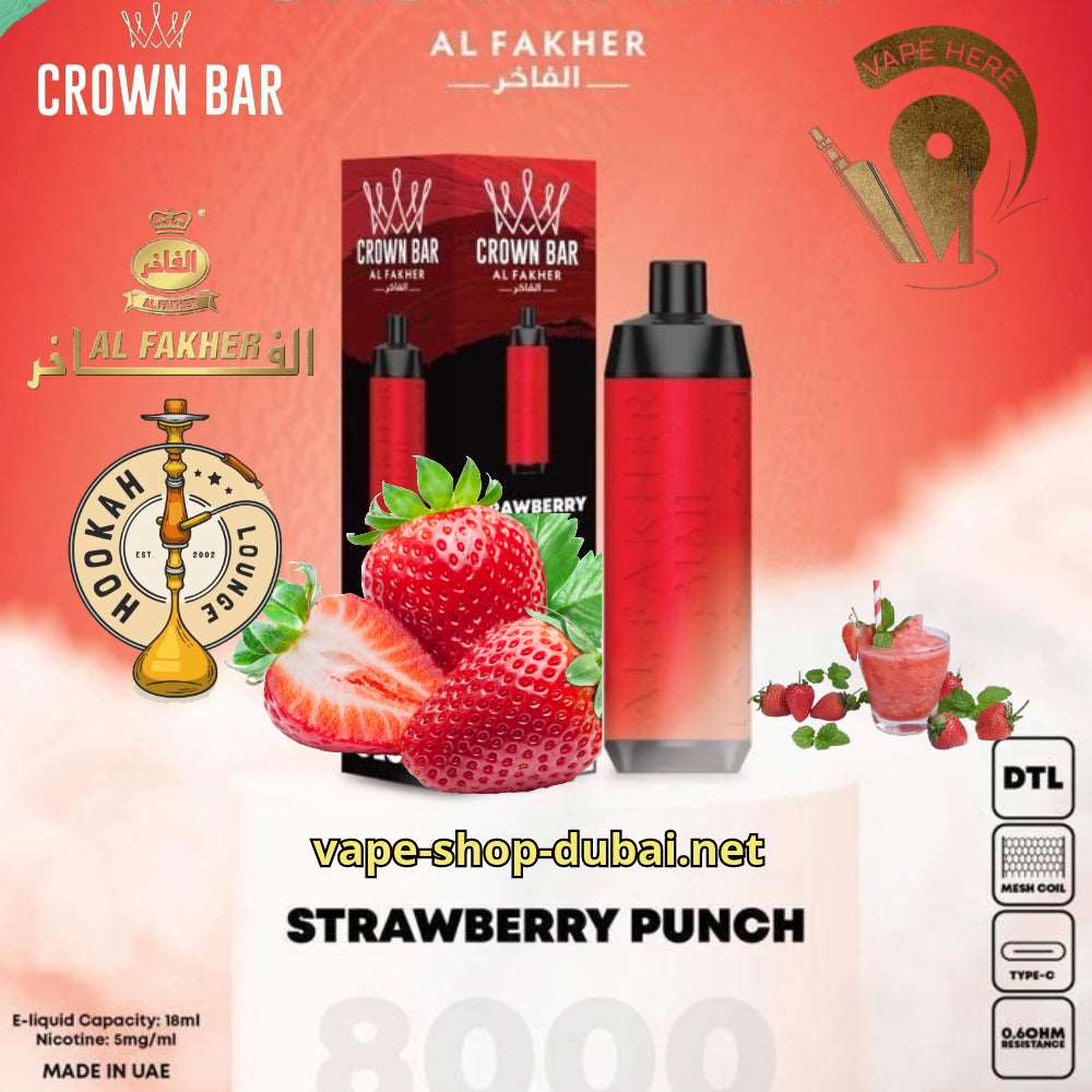 AL FAKHER CROWN BAR 8000 PUFFS STRAWBERRY PUNCH